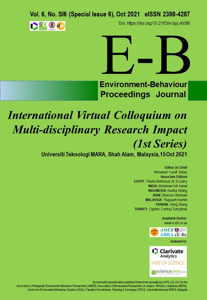					View Vol. 6 No. SI6 (2021): Oct. Special Issue No. 6. International Virtual Colloquium on  Multi-disciplinary Research Impact (1st Series), UiTM Shah Alam, Malaysia, 15 Oct 2021
				