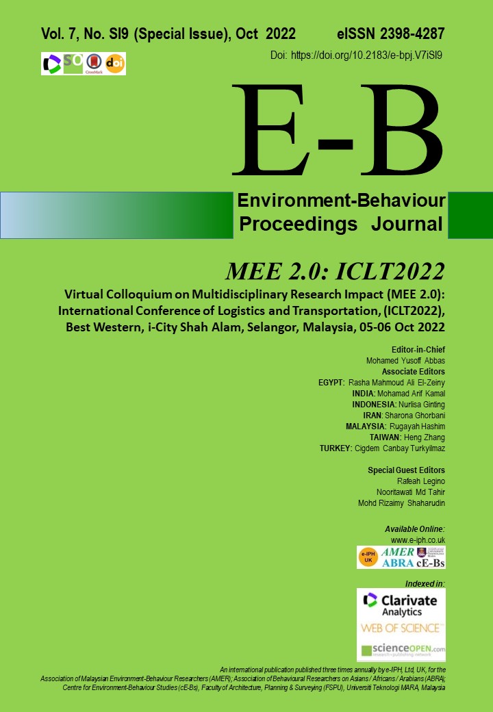 					View Vol. 7 No. SI9 (2022): Oct. Special Issue No. 9, International Virtual Colloquium on Multi-Disciplinary Research Impact (3rd Series), MEE 2.0:  International Conference of Logistics and Transportation (ICLT2022), Best Western I-City Shah Alam, Selangor, Malaysia.05-06 Oct 2022 
				
