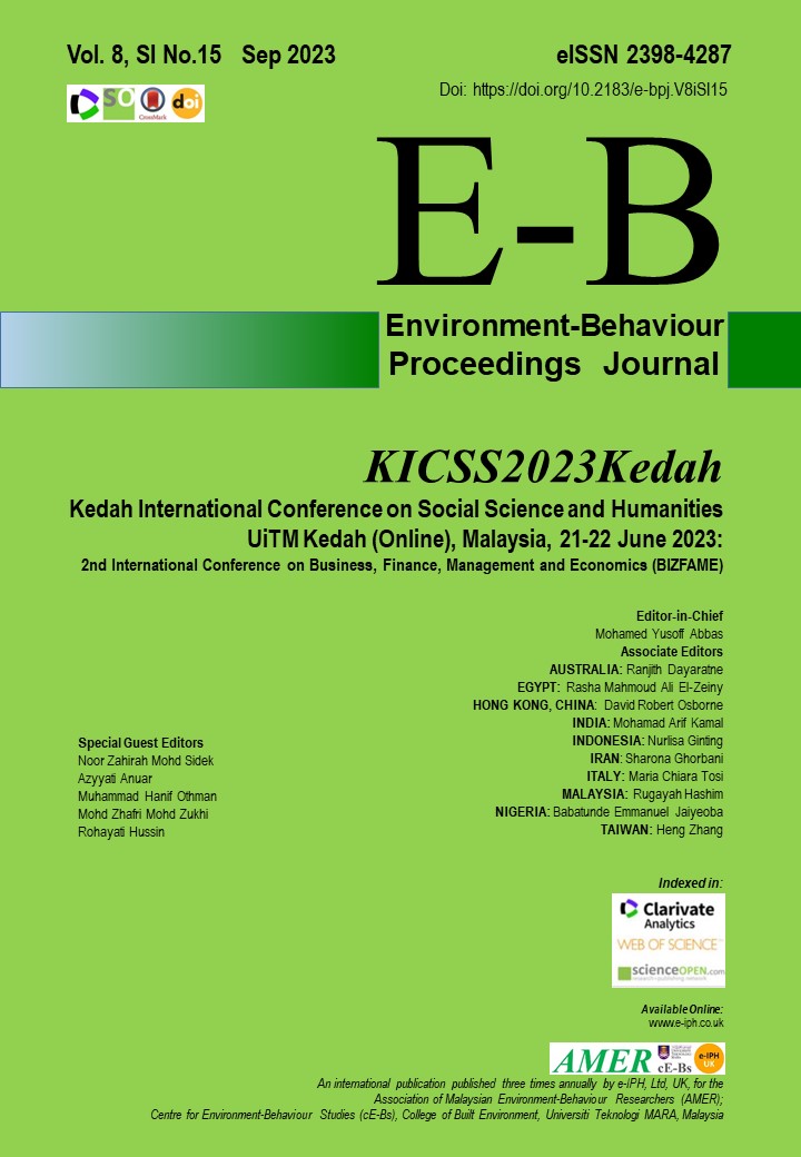 					View Vol. 8 No. SI15 (2023): Sep. Special Issue No. 15.  2nd International Conference on Business, Finance, Management and Economics (BIZFAME), Kedah, Malaysia, 21-22 Jun 2023  
				