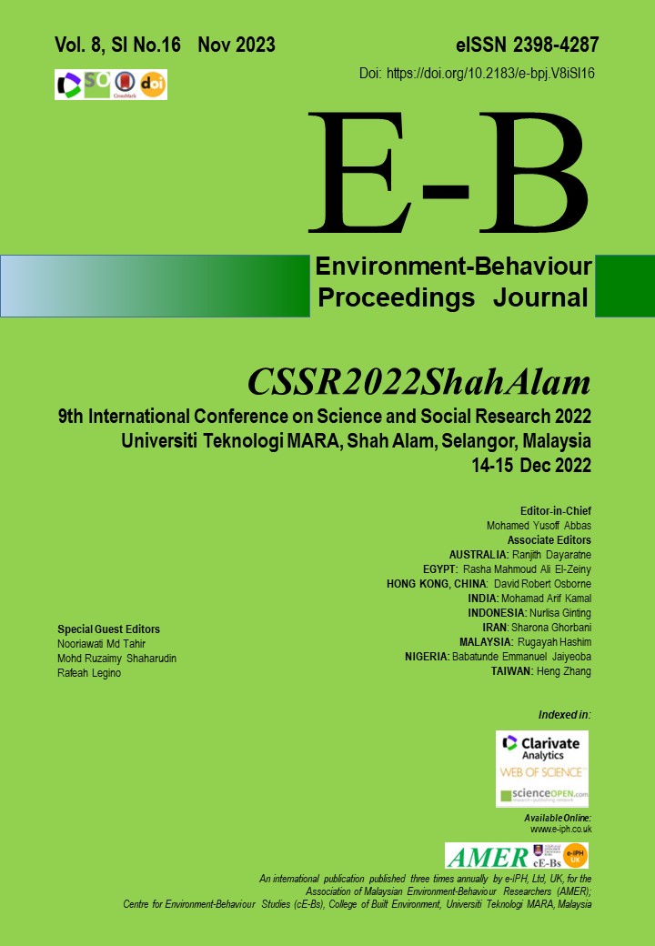 					View Vol. 8 No. SI16 (2023): Nov. Special Issue No. 16. CSSR2022ShahAlam.9th International Conference on Science and Social Research 2022, Universiti Teknologi MARA, Shah Alam, Selangor, Malaysia 14-15 Dec 2022 
				