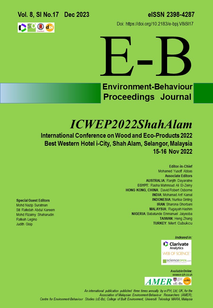 					View Vol. 8 No. SI 17 (2023): Dec. Special Issue No. 17. International Conference on Wood and Eco-Products (ICWEP 2022), Best Western Hotel, i-City Shah Alam, Selangor, Malaysia, 15-16 November 2022 (DRAFT)
				